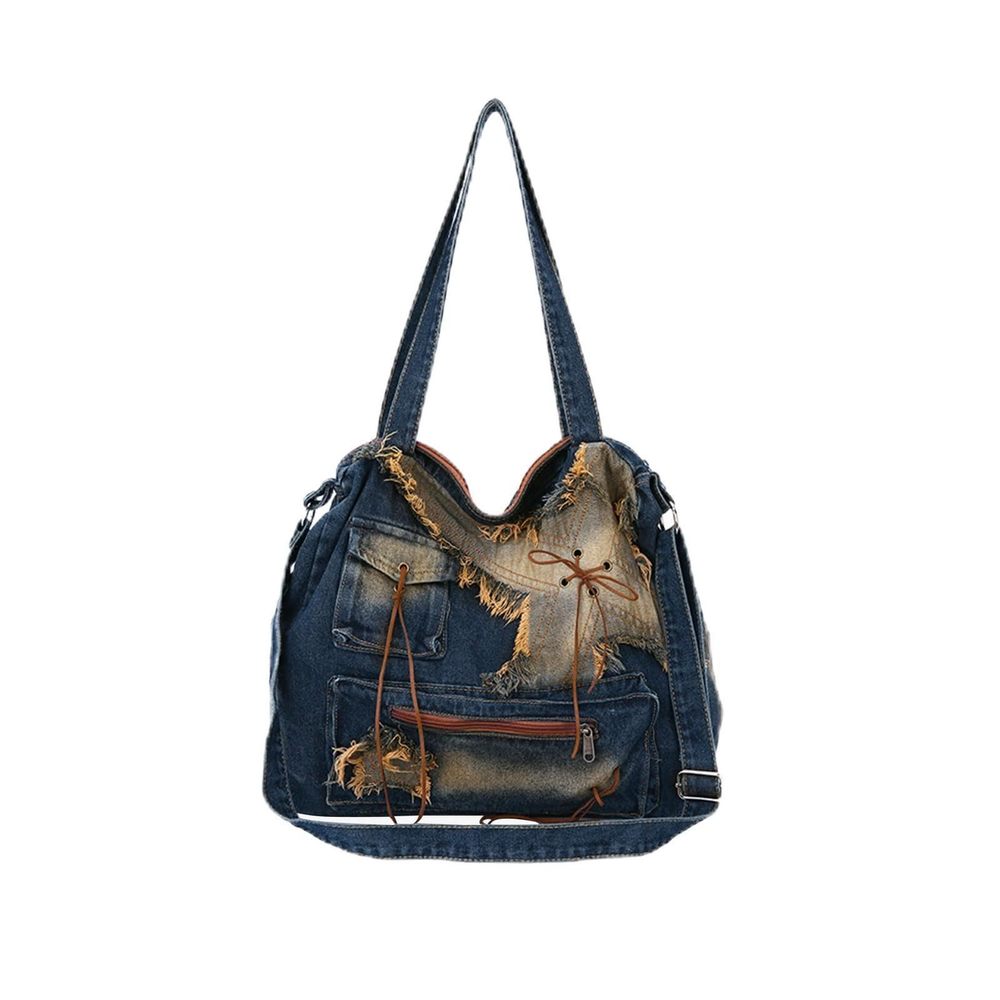 Denim Crossbody Bag - Large Capacity Shoulder Tote Daily Use - >:)